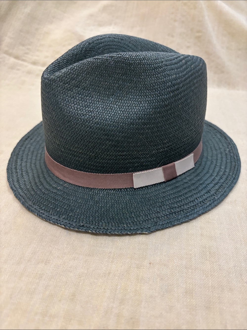 Dark Teal Straw Fedora with Brown Band